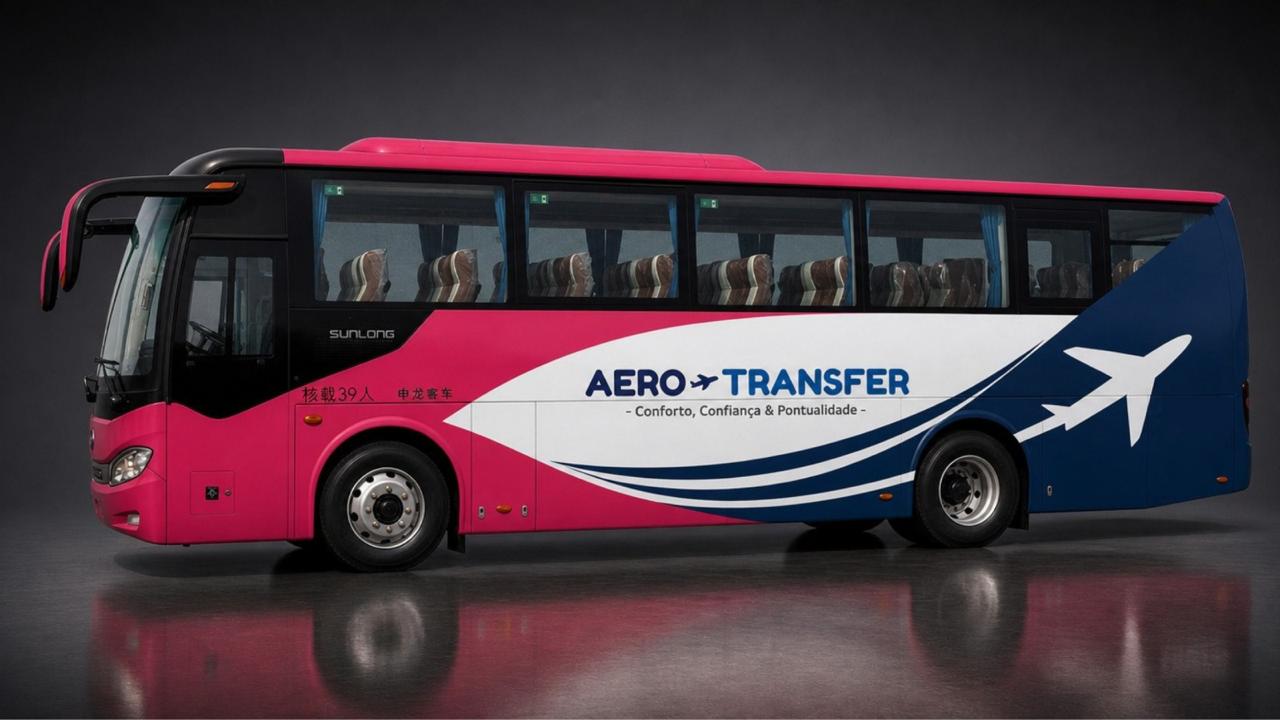Autocarro SUNLONG LHD 38+1 da Aero-Transfer no Aeroporto 4 de Fevereiro em Luanda