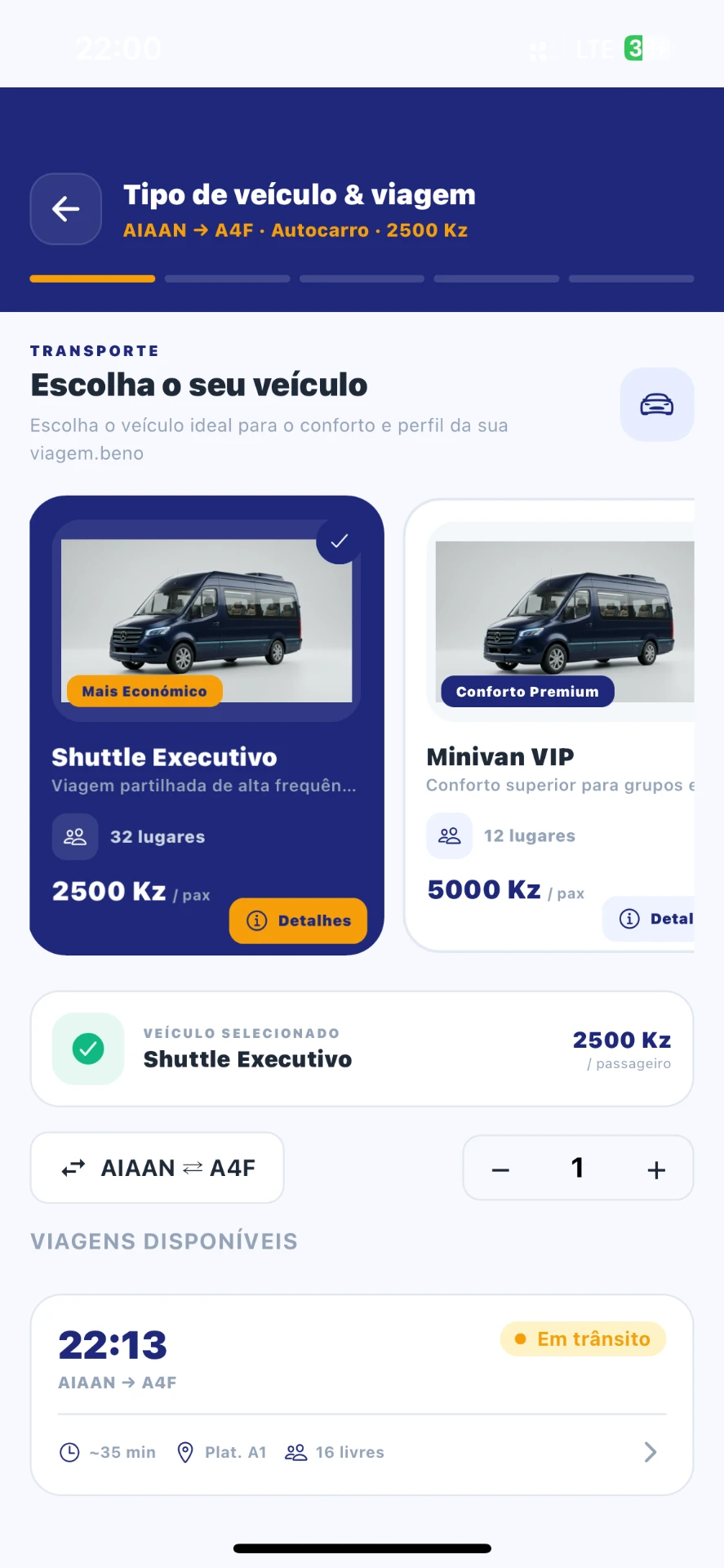 Aplicação Aero-Transfer — Escolha do veículo